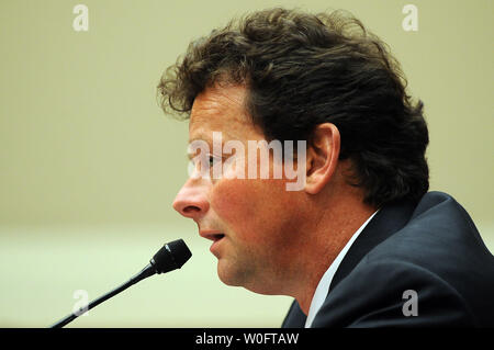 BP CEO Tony Hayward testifies before the House Energy and Commerce Oversight and Investigations Subcommittee regarding BP's Deepwater Horizon oil rig explosion and oil spill on Capitol Hill in Washington on June 17, 2010.    UPI/Roger L. Wollenberg Stock Photo