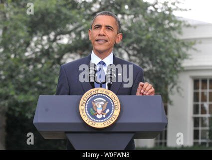 President Barack Obama speaks on the Senate's passage of the Financial Reform Bill in Washington on July 15, 2010. The bill passed the Senate with a vote of 60-39 and gives the government power to break up companies that threaten the economy, create policies to guard consumers in their financial transactions and gives regulators more oversight power. UPI/Kevin Dietsch Stock Photo