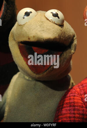 The original Kermit the Frog is seen during a donation ceremony at the Smithsonian's National Museum of American History in Washington on August 25, 2010. The Jim Henson Legacy donated a group of 10 puppets from Jim Henson's television show 'Sam and Friends.' UPI/Kevin Dietsch Stock Photo