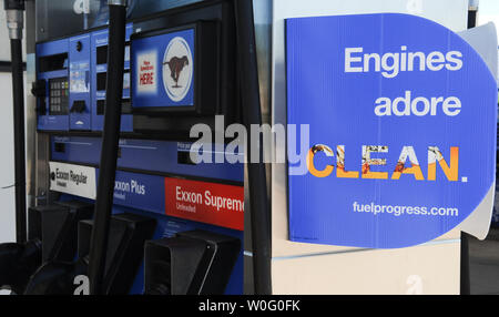 A gas pump is seen at an Exxon gas station in Arlington, Virginia on September 8, 2010. UPI/Alexis C. Glenn Stock Photo