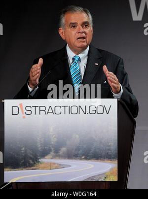 Secretary of Transportation Ray LaHood speaks during a Distracted Driving summit hosted by the Transportation Department at a hotel in Washington on September 21, 2010.     UPI/Roger L. Wollenberg Stock Photo