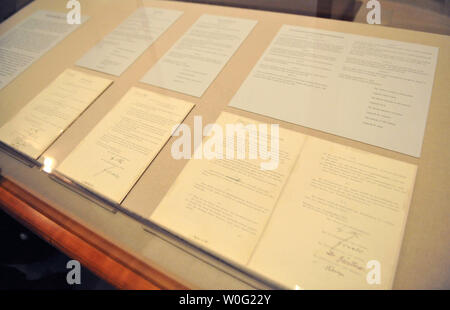 The original Nuremberg Laws are seen on display at the National Archives in Washington on October 6, 2010. The laws, established by Adolf Hitler and the Nazis, restricted the rights of German Jews. UPI/Kevin Dietsch Stock Photo