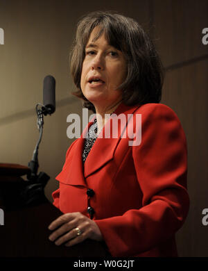 FDIC Chair Sheila Bair speaks during a Federal Deposit Insurance Corporation (FDIC) Symposium on 'Mortgages and the Future of Housing Finance' in Arlington, Virginia, on October 25, 2010.     UPI/Roger L. Wollenberg Stock Photo