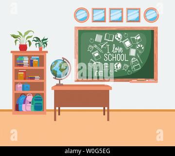 chalkboard and desk classroom scene vector illustration design Stock ...
