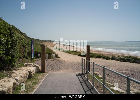 View of Highcliffe beach and sea from Highcliffe castle path Stock Photo