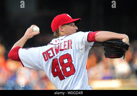 Washington Nationals pitcher Ross Detwiler pitches against the Chicago Cubs during the second inning at Nationals Park in Washington on July 5, 2011.  UPI/Kevin Dietsch