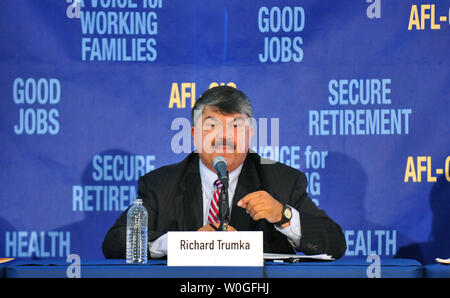 AFL-CIO President Richard Trumka holds the annual Labor Day press conference to give an update on workers rights in Washington on August 31, 2011.  UPI/Kevin Dietsch Stock Photo