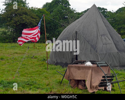 A Normandy campsite being used by World War 2 historical reenactment enthusiasts Stock Photo