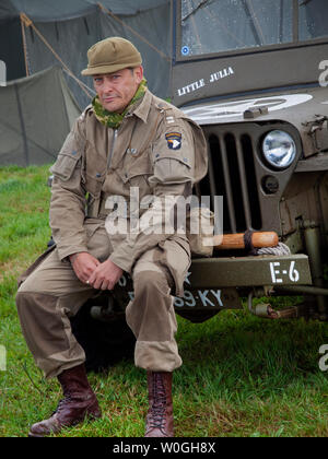 A World War 2 historical reenactment enthusiast in Normandy Stock Photo