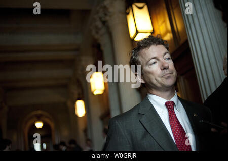 Sen. Rand Paul (R-KY) talks to reporters following a cloture vote on the Student Loan Bill in Washington, D.C. on May 8, 2012. The vote failed to pass 52-45.  UPI/Kevin Dietsch Stock Photo