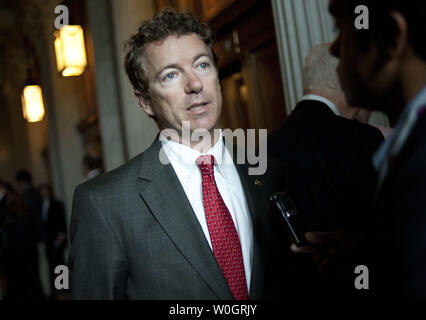 Sen. Rand Paul (R-KY) talks to reporters following a cloture vote on the Student Loan Bill in Washington, D.C. on May 8, 2012. The vote failed to pass 52-45.  UPI/Kevin Dietsch Stock Photo