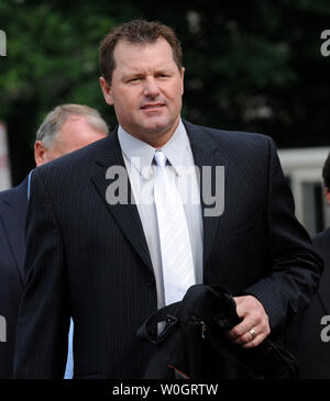 Former great MLB baseball star Roger Clemens arrives at U.S. District Courthouse on May 16, 2012 in Washington, DC.  Clemens is charged with lying to congress as to whether he had taken performance enhancing drugs (PEDs) while an all-star pitcher with the New York Yankees and other Major League Baseball teams.  UPI/Pat Benic Stock Photo