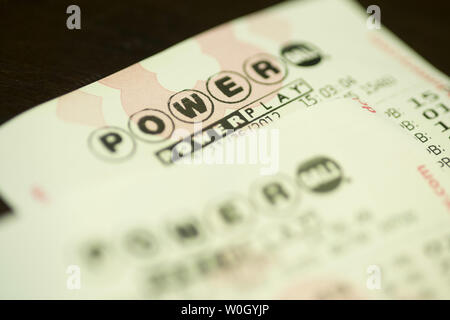 Power Ball lottery tickets is seen in Washington, DC on November 26, 2012. The multi-state lottery is estimated to reach a record payout of $425 million by Wednesday's drawing. UPI/Kevin Dietsch Stock Photo