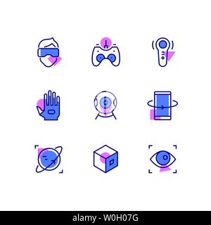 Virtual reality - line design style icons set Stock Vector