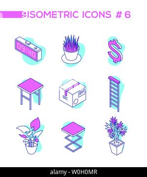 Workplace elements - line design style isometric objects Stock Vector
