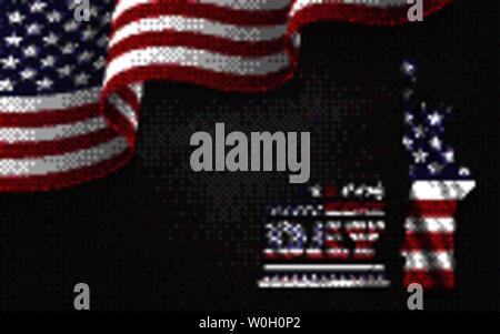 4th of July happy independence day of america background . Statue of liberty with text and waving american flag at corner on chalkboard texture . Vect Stock Vector