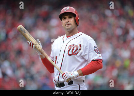 Washington Nationals third baseman Ryan Zimmerman (11) takes the plate against the Atlanta Braves at Nationals Park in Washington, D.C. on April 4, 2014.  The Braves defeated the Nationals 2-1. UPI/Kevin Dietsch Stock Photo