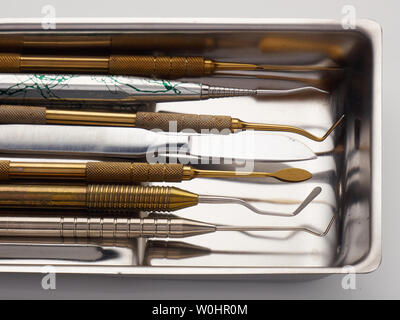 Dental tools in the tray. Dental health concept Stock Photo