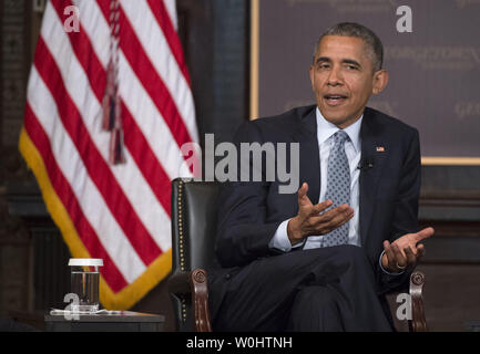President Barack Obama participates in a discussion on overcoming poverty at Georgetown University on May 12, 2015 in Washington, D.C. Photo by Kevin Dietsch/UPI Stock Photo