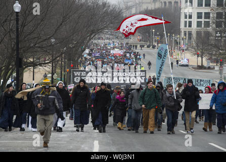 Pro-life activists march in the 43rd March for Life in Washington, DC on January 22, 2016. Activists from across the nation participated in the annual pro-life rally protesting abortion and the 1973 Roe v. Wade Supreme Court decision legalizing abortion.  Photo by Molly Riley/UPI Stock Photo