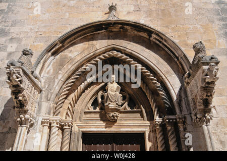 Korcula: St. Mark’s Cathedral, detail of the facade. Croatia Stock Photo