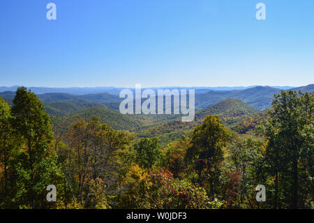 Autumn Photograph Beautiful Panoramic Fall Scene Mills River Valley Overlook Observation Tourist Area Vista Blue Ridge Parkway Candler North Carolina Stock Photo