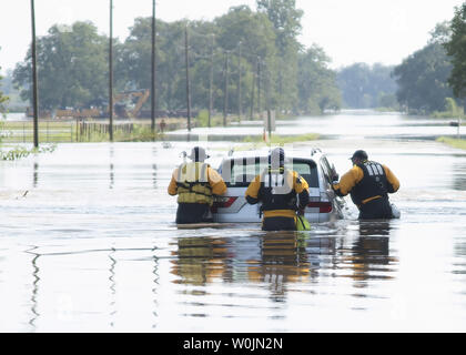Members of New Jersey Task Force 1,  conduct high water rescue operations in Wharton, Texas, August. 31, 2017, due to devastating effects caused by Hurricane Harvey’s aftermath. Harvey made landfall into the Texas coast last week as a category 4 hurricane. Photo by Senior Master Sgt. Robert Shelley/Air National Guard/UPI Stock Photo