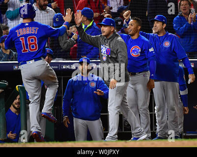 August 27, 2017: Chicago Cubs' Javier Baez (9) in actionduring the MLB game  between the Chicago Cubs and Philadelphia Phillies at Citizens Bank Park in  Philadelphia, Pennsylvania. Christopher Szagola/CSM Stock Photo - Alamy