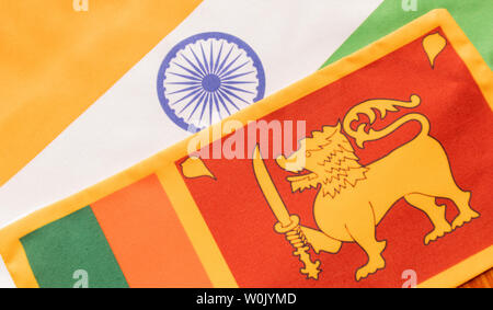 Concept of Bilateral relationship between two countries showing with two flags: India and Sri Lanka. Stock Photo