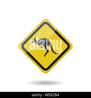 Kangaroo warning sign. Yellow road sign, Vector illustration Stock Vector