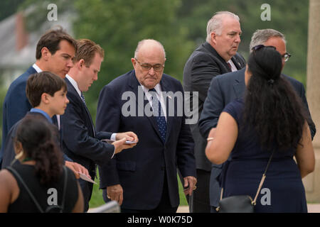 Former Mayor of New York City and President Trump's personal attorney, Rudy Giuliani arrives for former Senator John McCain's memorial services at the National Cathedral in Washington, DC, September 1, 2018. McCain, an Arizona Republican, presidential candidate, and war hero, died August 25 at the age of 81 after a battle with brain cancer.     Photo Ken Cedeno/UPI Stock Photo