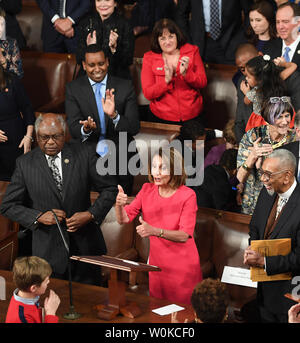 Congresswoman Nancy Pelosi (D-CA ) celebrates being elected Speaker of the House at the 116th U.S. Congress in the House Chamber on Capitol Hill in Washington, DC on January 3, 2019. Pelosi, 52nd Speaker of the House, became the first official to return to that position since Sam Rayburn in 1955.   Photo by Pat Benic/UPI Stock Photo