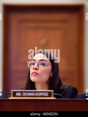 Rep. Alexandria Ocasio-Cortez, D-NY, attends a House Financial Services Committee hearing on Capitol Hill in Washington, D.C. on February 13, 2019. Photo by Kevin Dietsch/UPI Stock Photo