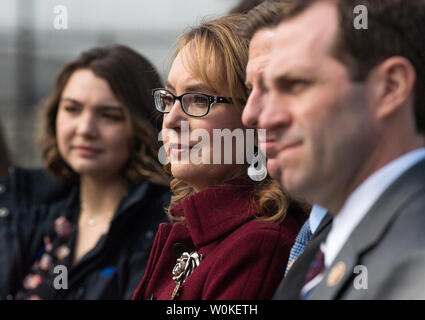 Former Rep. Gabrielle Giffords, D-Ariz., attends a news conference on H.R.8, the Bipartisan Background Checks Act of 2019, on Capitol Hill in Washington, D.C. on February 26, 2019. The bill mandates background checks for all firearm sales. Photo by Kevin Dietsch/UPI Stock Photo