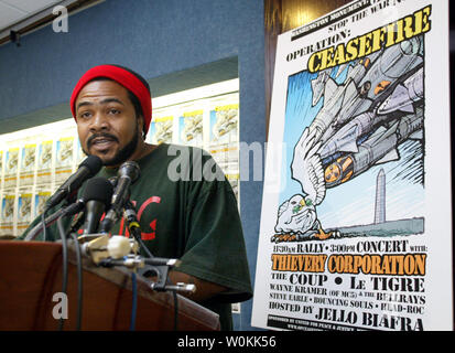 A recording artist Head-Roc speaks at a news conference at the National Press building in Washington, August 10, 2005. United for Peace and Justice holds a news conference to announce a concert, 'Operation Ceasefire,' to help raise awareness of the situation facing American soldiers in Iraq. (UPI Photo/Yuri Gripas) Stock Photo