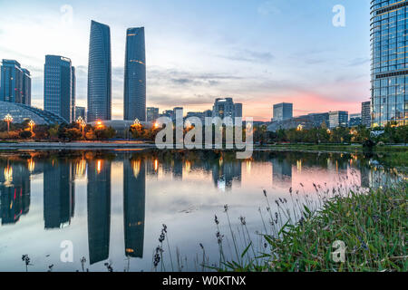 Night view of Tianfu Financial Center Stock Photo