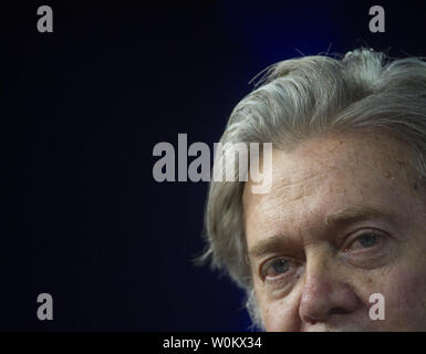 Steve Bannon, White House chief strategist, speaks during the Conservative Political Action Conference (CPAC) in National Harbor, Maryland on February 23, 2017.  Photo by Molly Riley/UPI Stock Photo