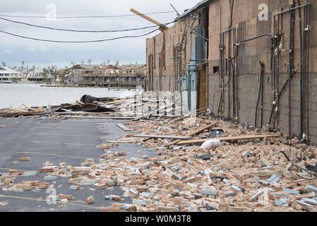 This photograph of an Aransas Bay hotel in Rockport, Texas, taken on August 27, 2017, shows damage inflicted during Hurricane Harvey. The hurricane, which has now been downgraded to a tropical storm, first hit the Texas coast as a category 4 hurricane, one of the most powerful to hit the U.S. mainland in more than a decade. Photo by SMSgt Robert Shelley/Air National Guard/UPI Stock Photo