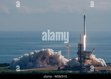 SpaceX's Falcon 9 rocket launched the U.S. Air Force's X-37B Orbital Test Vehicle (OTV), a reusable unmanned spacecraft, on its fifth mission on September 7, 2017, at 10:00 am EDT. The fifth OTV mission was launched into and will be landed from, a higher inclination orbit than previous missions to expand the X-37B’s orbital envelope. The X-37B has been the focus of much speculation, with some reports suggesting it could be used as a spy satellite or as a vehicle to deliver weapons from space. SpaceX/UPI Stock Photo