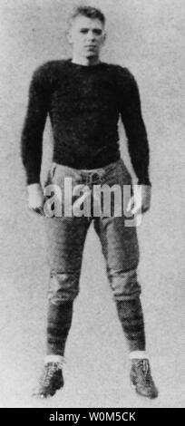 Ronald 'Dutch' Reagan is seen here in this 1931 Eureka College yearbook photo wearing his football uniform. Nine years later, he would revisit his football roots in the film 'Knute Rockne, All American' playing the legendary Notre Dame football player George Gipp. Reagan, the 40th President of the United States of America, was instrumental in bringing about the collapse of communism and an end to the Cold War. The former President is now 92 and has been suffering from alzheimer's for over ten years. (UPI/File) Stock Photo