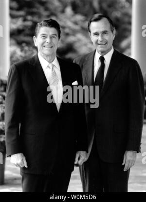 President Ronald Reagan and Vice President George Bush are seen here in this July16, 1981 official White House portrait. (UPI/File) Stock Photo