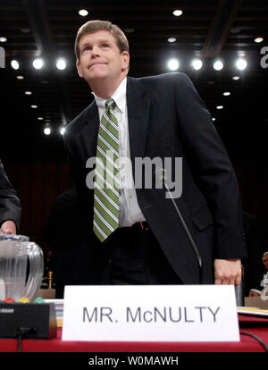 Deputy Attorney General Paul McNulty, seen prior to a Senate Armed Services Committee hearing on August 1, 2006, has announced his resignation in Washington on May 15, 2007. McNulty is the latest Justice Department official to resign in the wake of the firing of eight U.S. Attorneys General.  (UPI Photo/Kevin Dietsch/FILE) Stock Photo