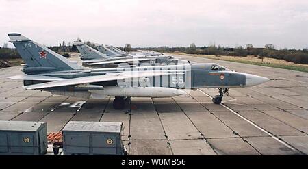 Russian Su-24 fighters are seen in an undated Russian Air Force photo. For the first time since the Soviet Union dissolved, Russian President Vladimir Putin sent Su-24 fighter planes back on long-range patrol, posturing Russia's growing military relations with China, on August 17, 2007. (UPI Photo/Sergei Tsvetkov/Russian Air Force) Stock Photo