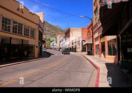 Businesses on Main Street also called Tombstone Canyon Road in the thriving heart of downtown historic Bisbee, AZ Stock Photo