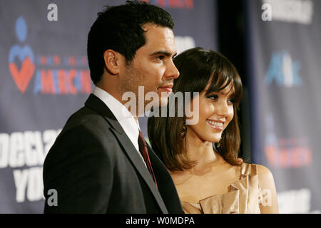 Jessica Alba (R) and husband Cash Warren arrive at the Declare Yourself 'Rebirth of Citizenship' Inauguration Kick-off Event on January 18, 2009 at the Renaissance Washington Hotel in Washington, DC.   (UPI Photo/Arianne Teeple) Stock Photo