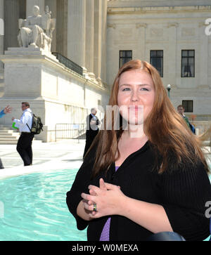 Savana Redding, age 19, is seen in front of the Supreme Court in an April 21, 2009 file photo in Washington. The Supreme Court ruled today that a strip search preformed on Redding at her Arizona school violated the Fourth Amendment ban on unreasonable searches. Another student accused Redding of giving out prescription-strength ibuprofen, the equivalent of two over-the-counter Advils, when she was in eighth grade. No pills were found.   (UPI Photo/Roger L. Wollenberg/File) Stock Photo