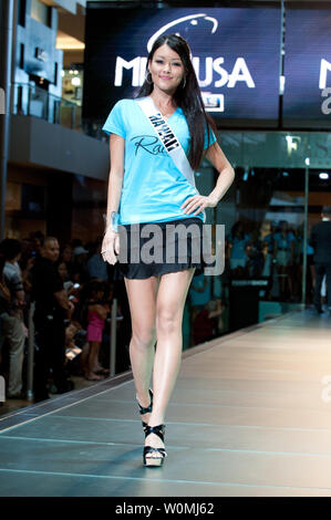 Miss Hawaii USA 2011, Angela Byrd, walks the runway in the Rain Cosmetics Fashion Show at the Fashion Show Mall in Las Vegas, Nevada on June 12, 2011. The 2011 MISS USA Pageant will air LIVE on NBC June 19 from in Las Vegas.   UPI/Darren Decker/Miss Universe Organization Stock Photo