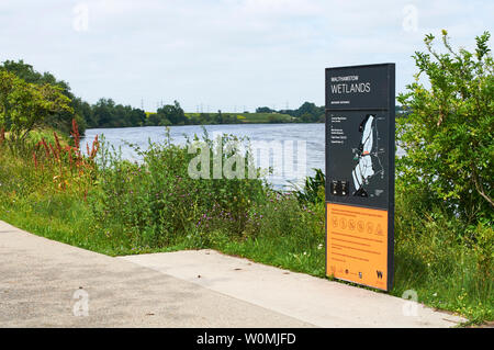 Walthamstow Wetlands entrance sign at Low Maynard Reservoir, Walthamstow, North London UK Stock Photo