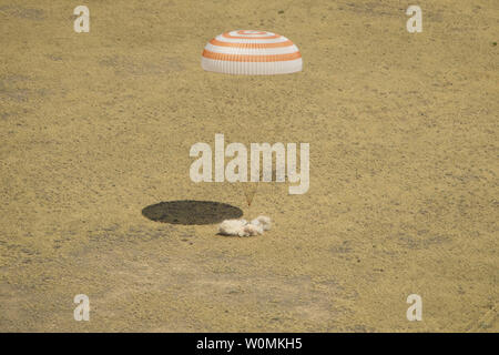 The Soyuz TMA-03M spacecraft is seen as it lands with Expedition 31 Commander Oleg Kononenko of Russia and Flight Engineers Don Pettit of NASA and Andre Kuipers of the European Space Agency in a remote area near the town of Zhezkazgan, Kazakhstan on July 1, 2012.  Pettit, Kononenko and Kuipers returned from more than six months onboard the International Space Station where they served as members of the Expedition 30 and 31 crews.     UPI/Bill Ingalls/NASA Stock Photo