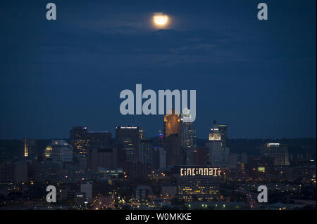 A rare second full moon of the month, known as a 'Blue Moon', is seen over Cincinnati on August 31, 2012. The family of Apollo 11 Astronaut Neil Armstrong held a memorial service celebrating the his life earlier in the day in Cincinnati. Armstrong, the first man to walk on the moon during the 1969 Apollo 11 mission, died Saturday, Aug. 25. He was 82.   UPI/Bill Ingalls/NASA Stock Photo